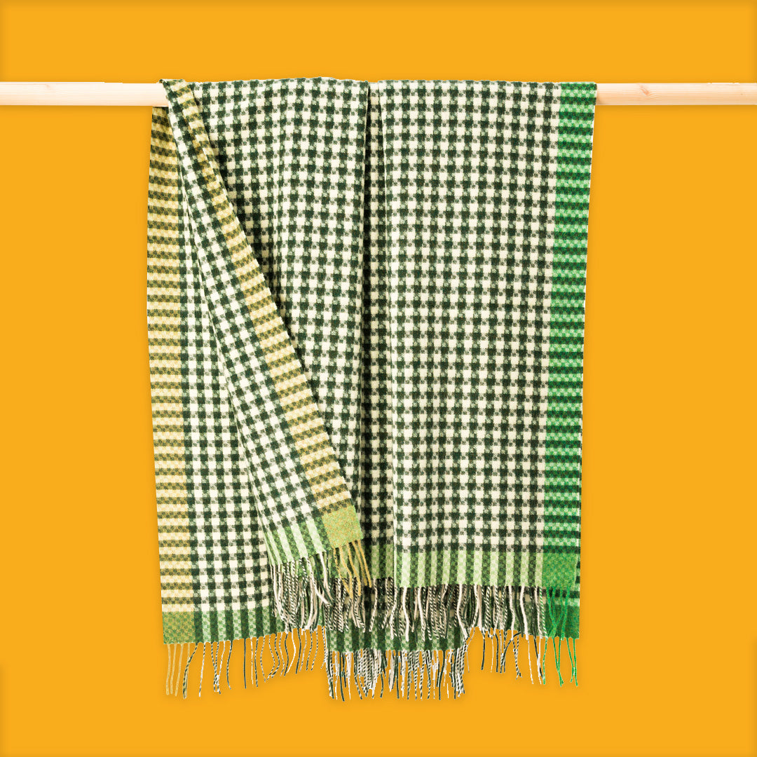 John Hanly Lambswool Throw Cream Green Small Block
