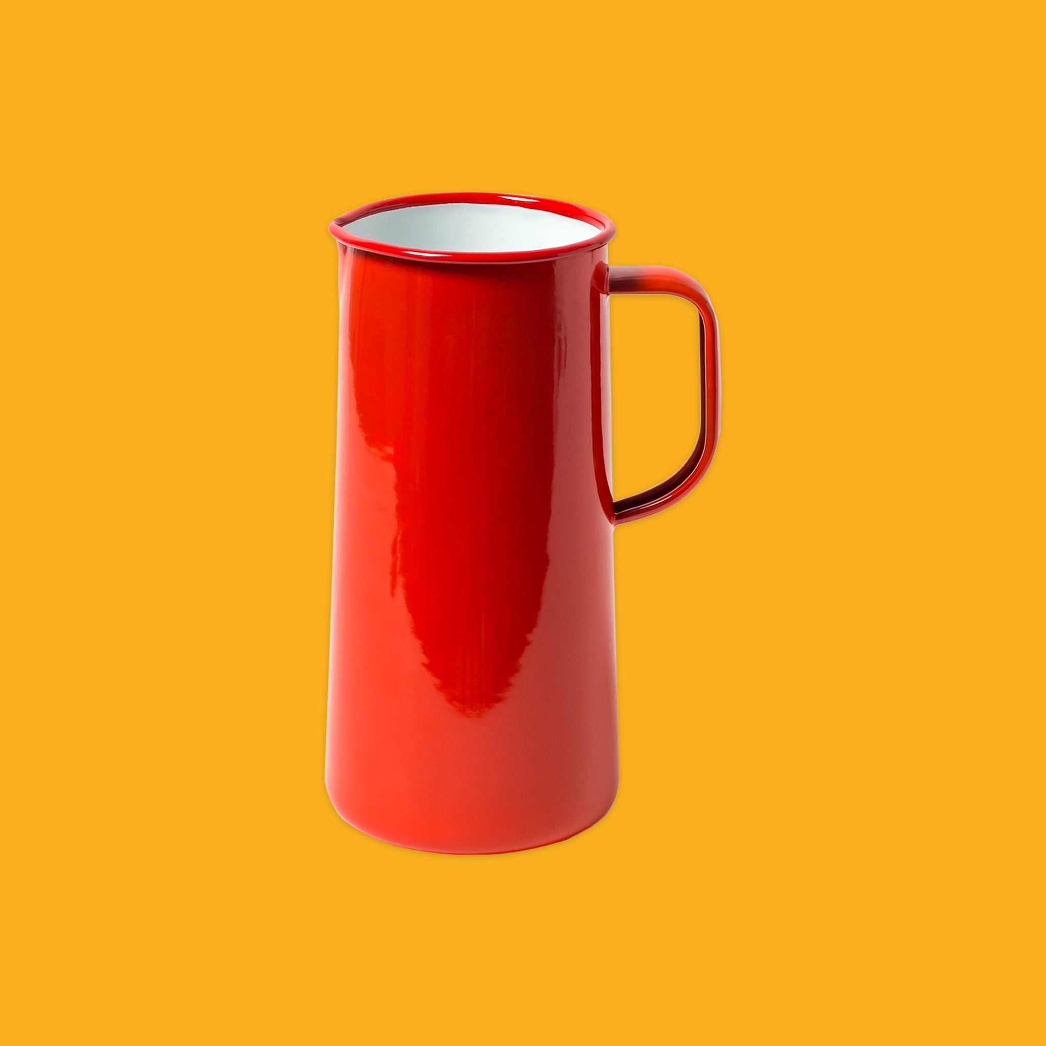 Red pitcher on a yellow background