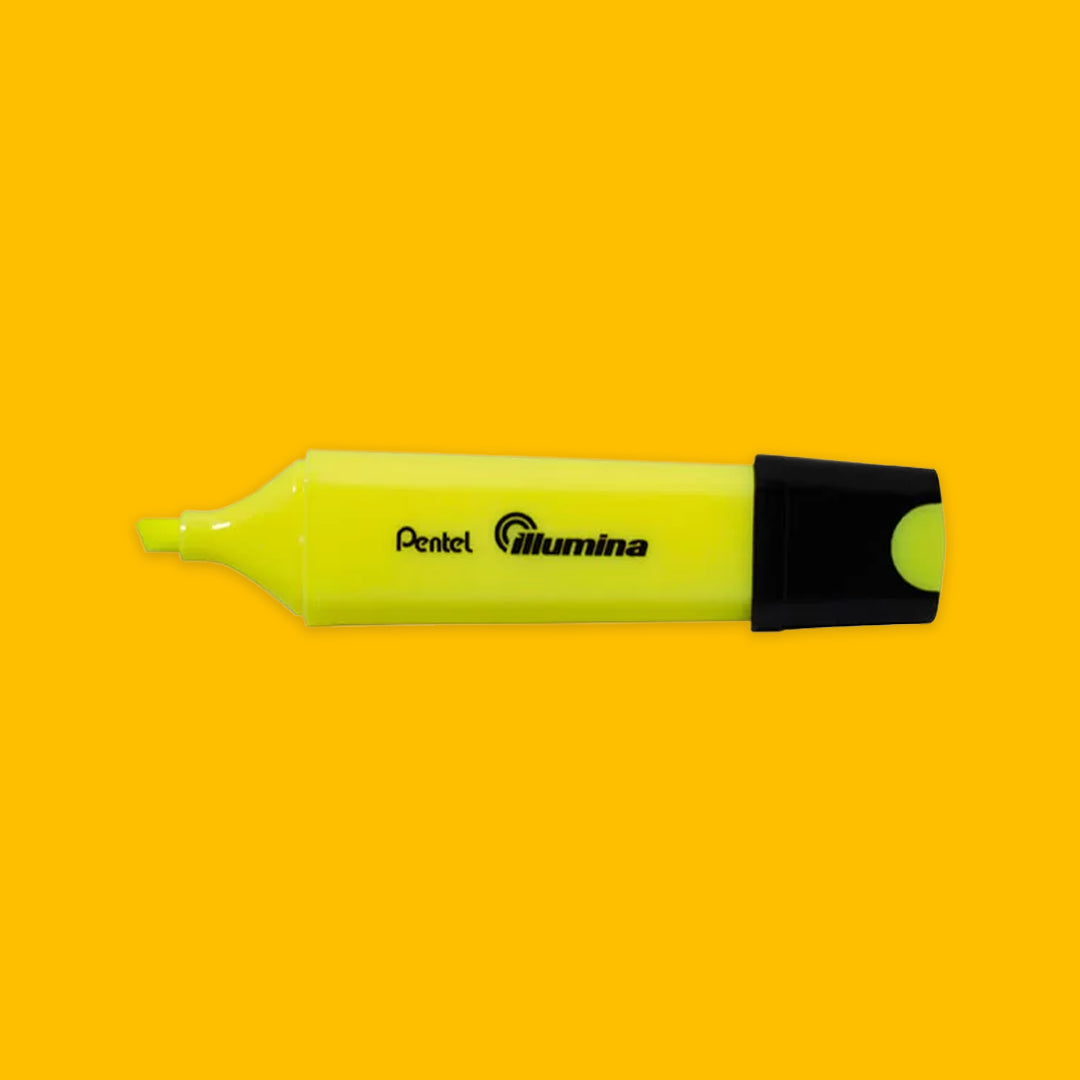 Yellow highlighter with black cap on a yellow background