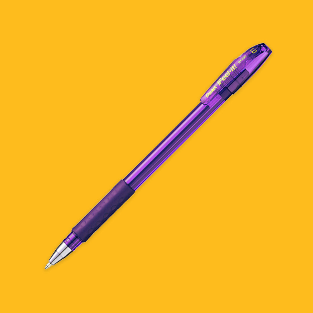 Purple pen on a yellow background