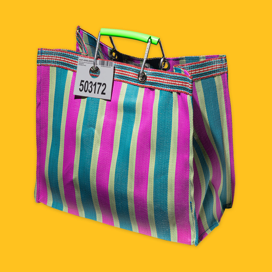 Puebco Stripe Bag Square in Green & Pink