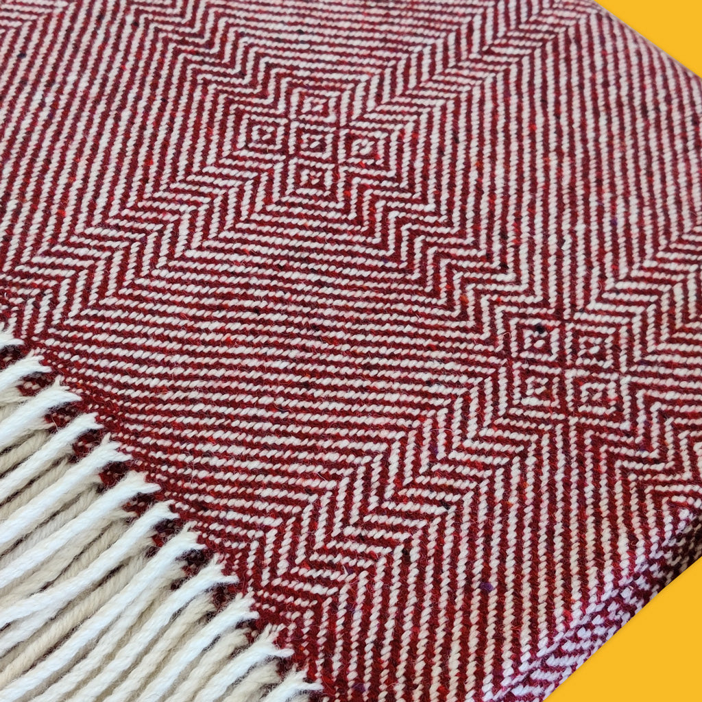 Studio Donegal Handwoven Gridlock Throw in Bordeaux