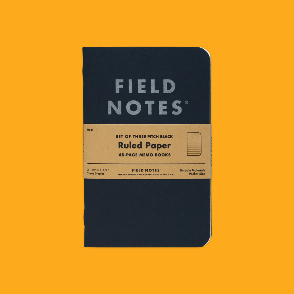 Field Notes Pitch Black Memo Book Ruled Front on