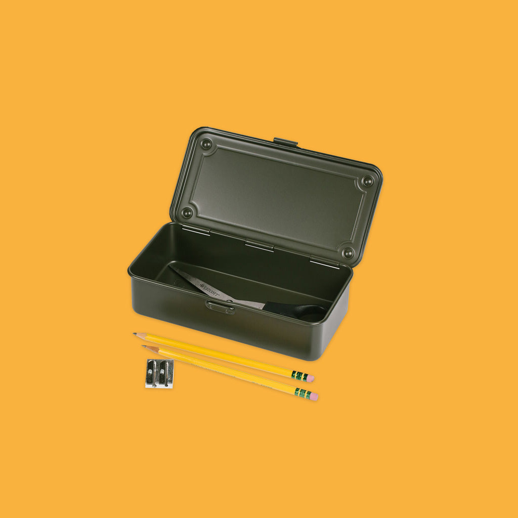Toyo Steel Component Box in Khaki with pencils