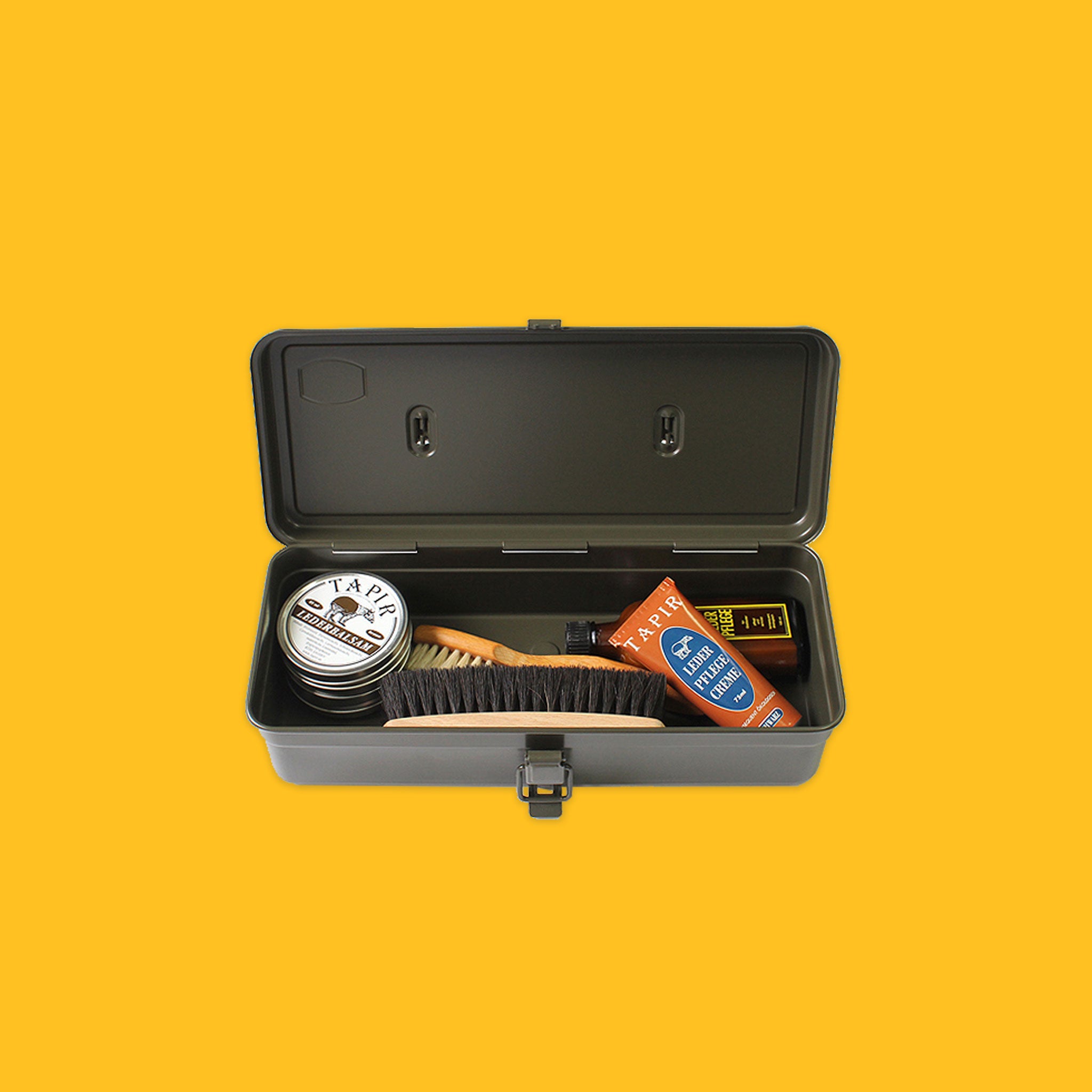 Toyo Steel Utility Box in Khaki with bits inside