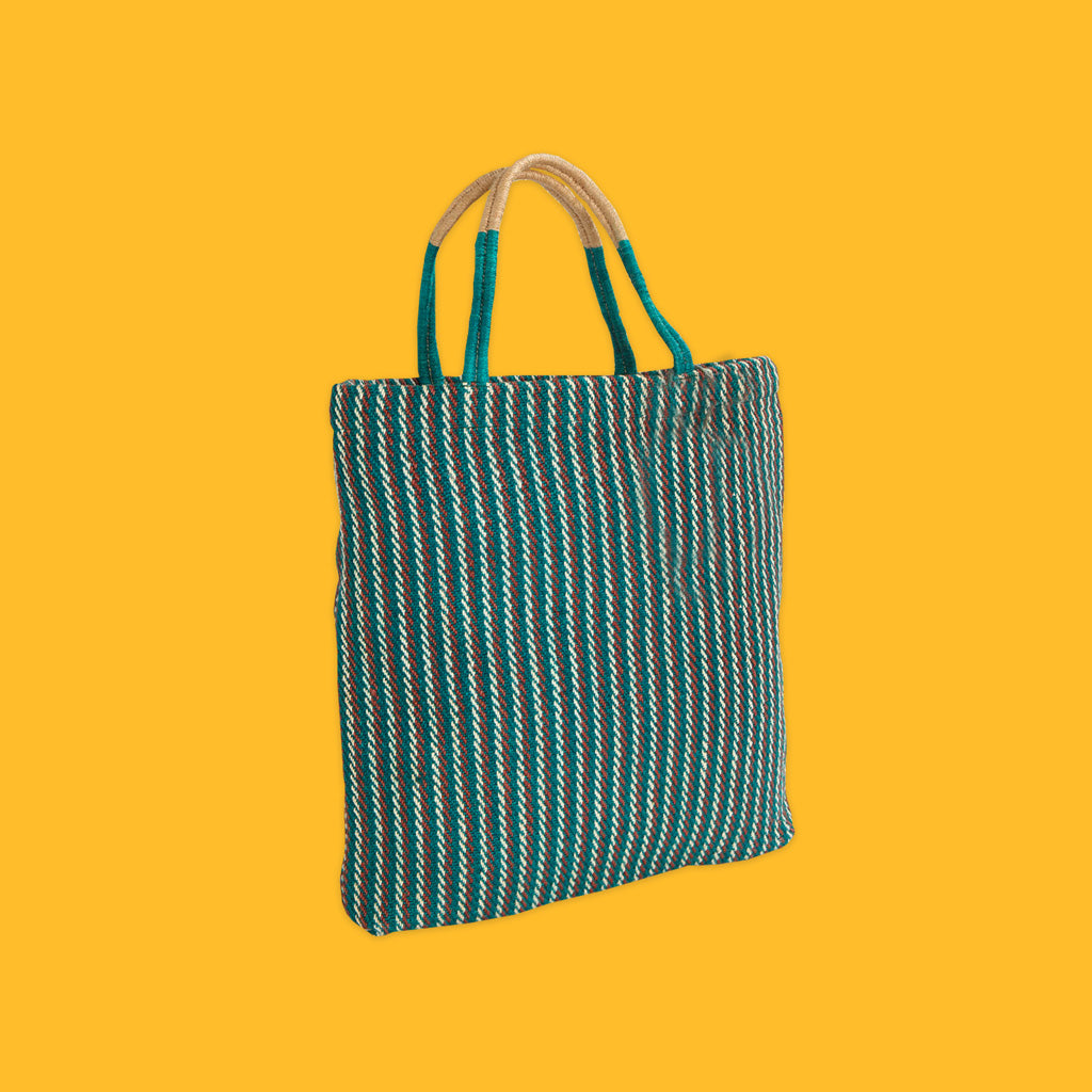 Turtle Bags Teal Striped Jute Bag