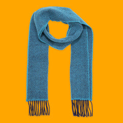 John Hanly Irish Cashmere Merino Scarf Navy Teal Herringbone