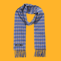 John Hanly Irish Cashmere Wool Scarf Blue Beige Check