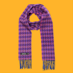 John Hanly Irish Cashmere Wool Scarf Blue Salmon Purple Check