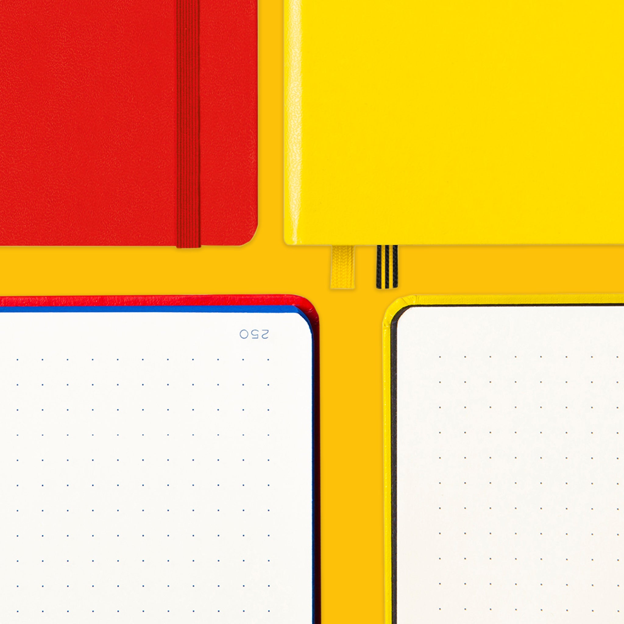 External and internal sides of notebooks on a yellow background
