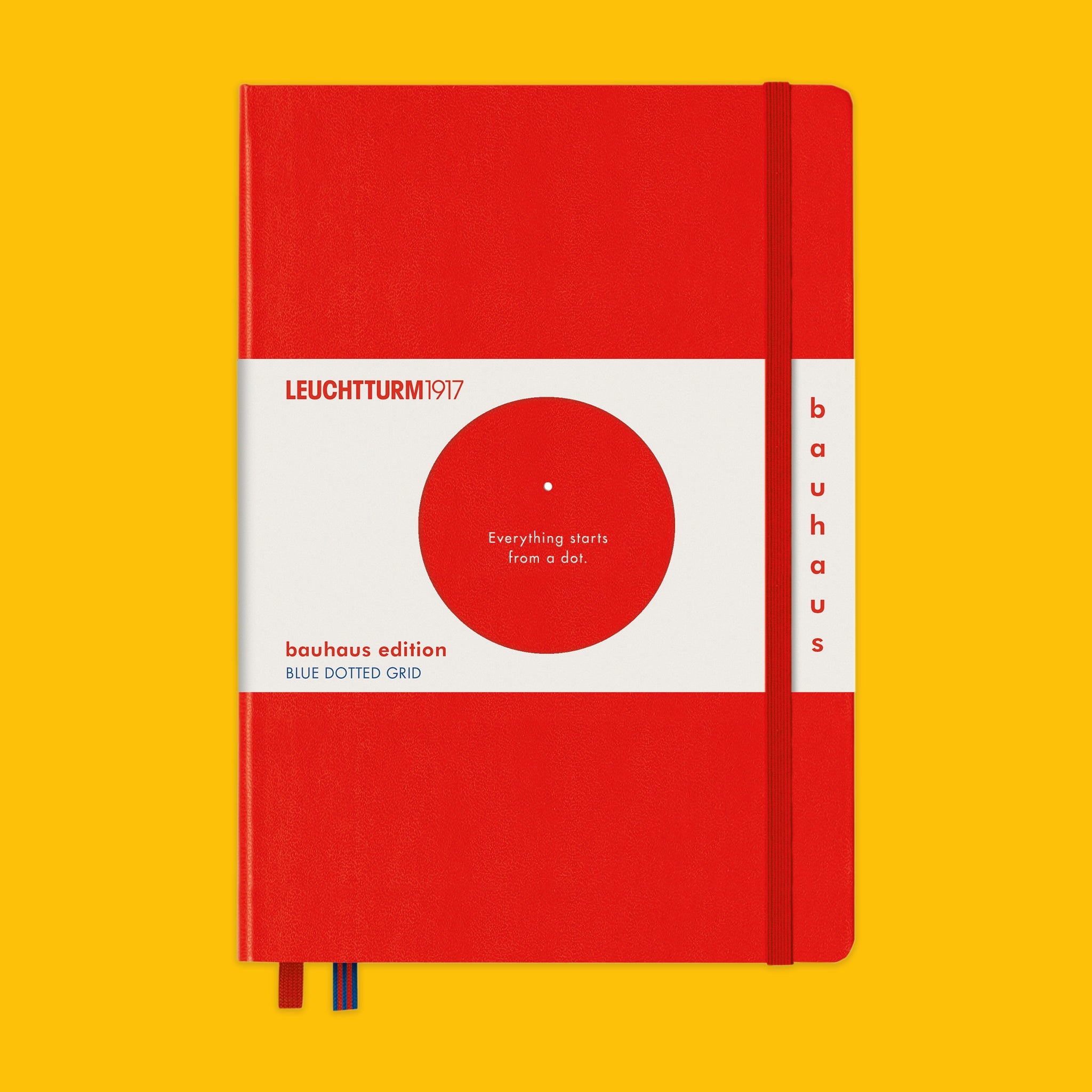 Red Bauhaus Notebook on a yellow background
