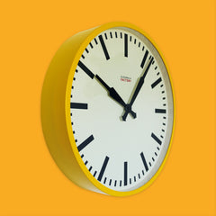 Factory Clock 45cm dia in Yellow angled