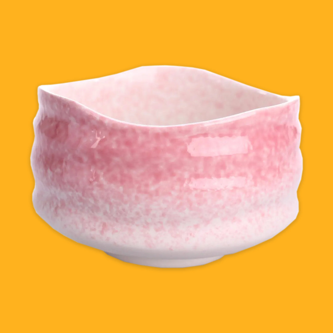 Pink and White match bowl on a yellow background