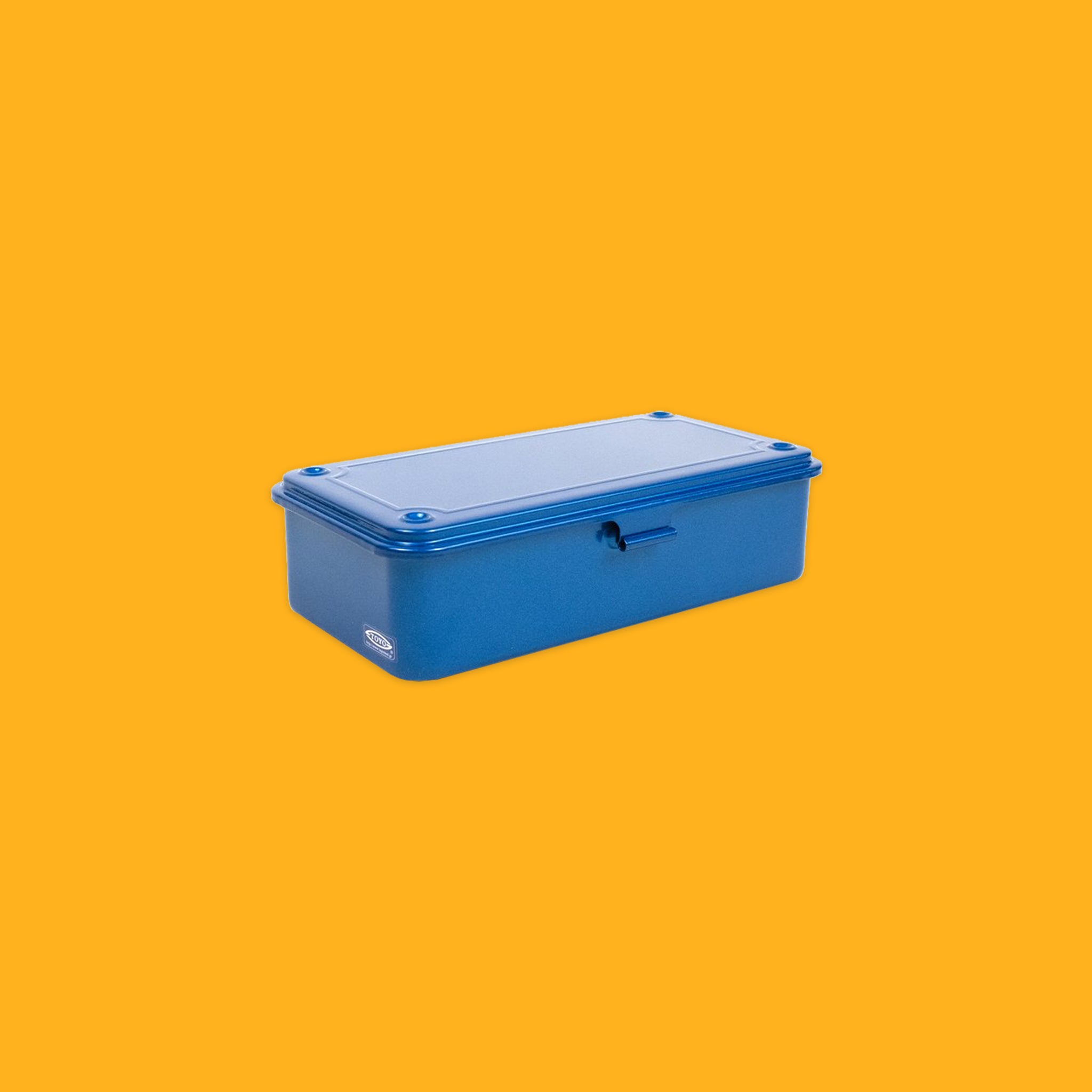 Blue storage box on a yellow background