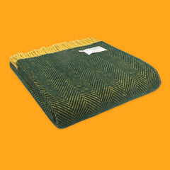 Herringbone Throw in Emerald & Mustard