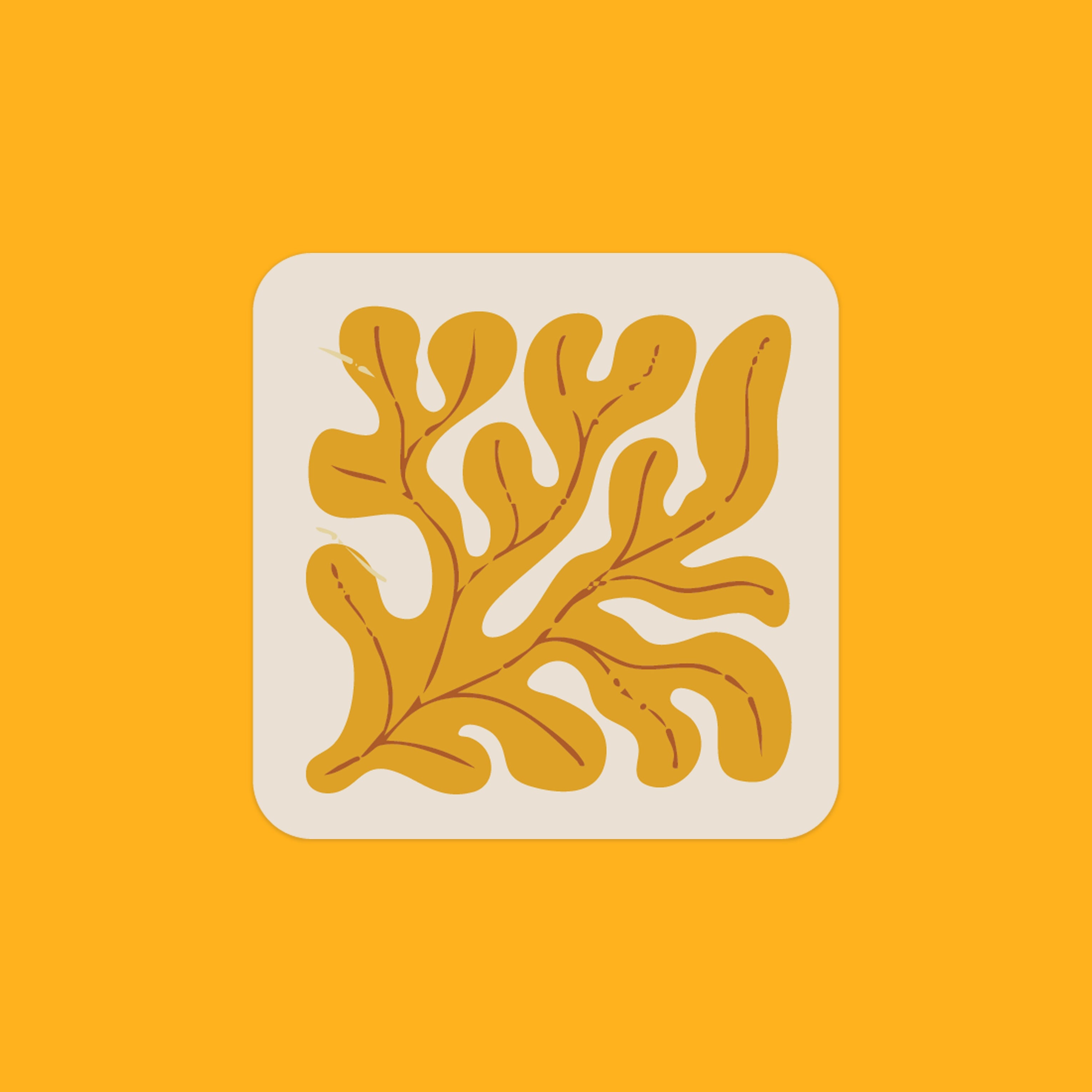 A recycled leather coaster with the image of mustard seaweed on it.