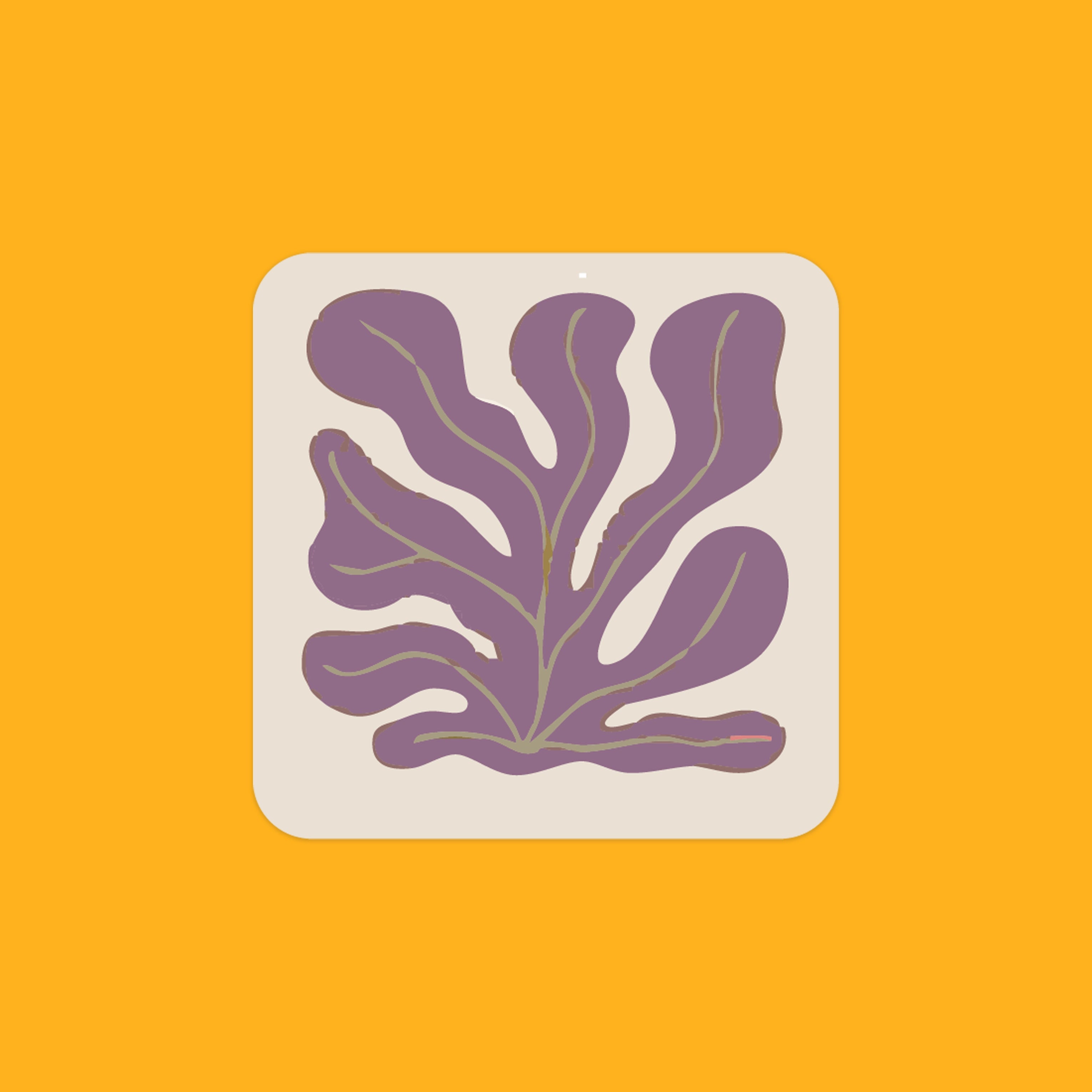 A recycled leather coaster with the image of purple seaweed on it.