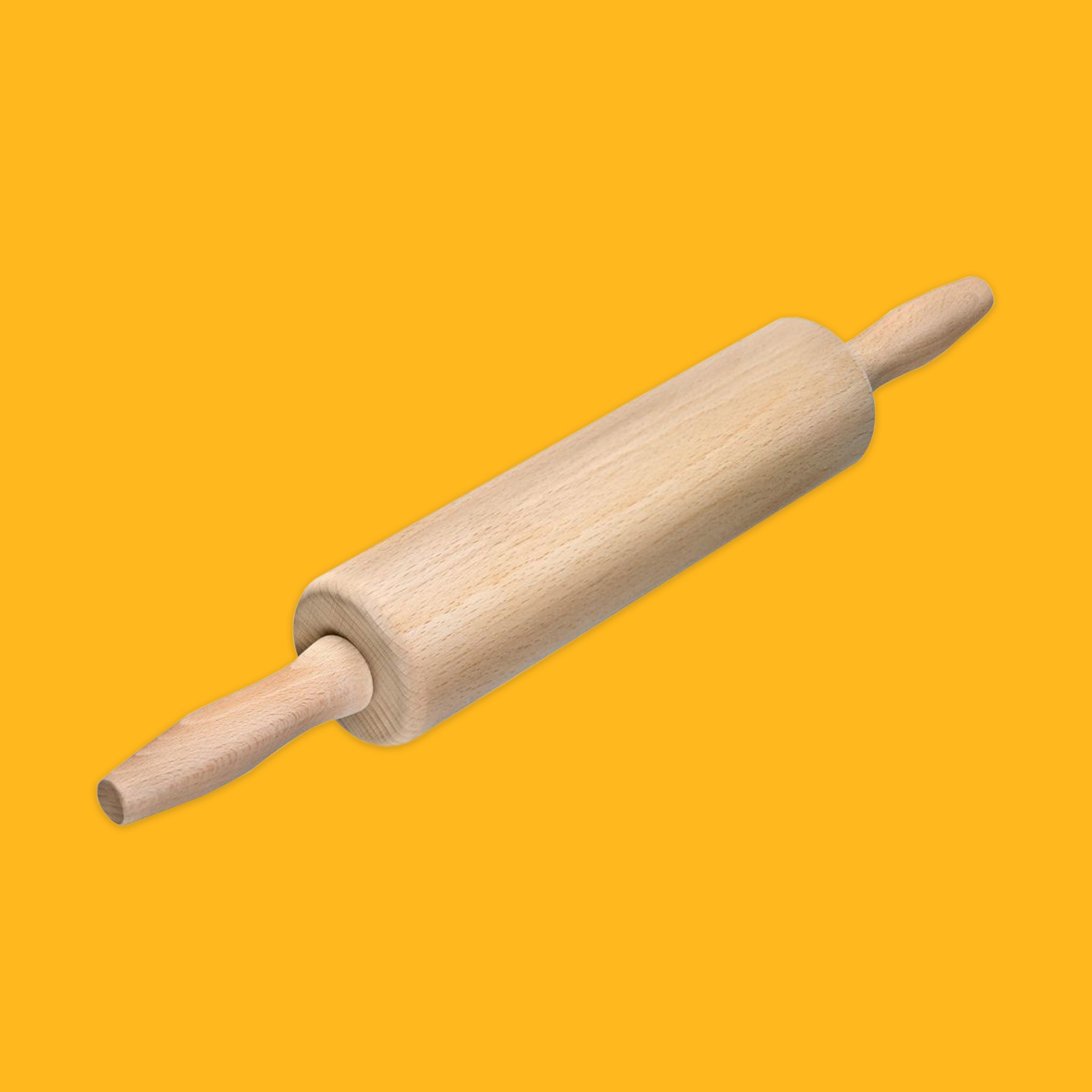 Wooden rolling pin on yellow background