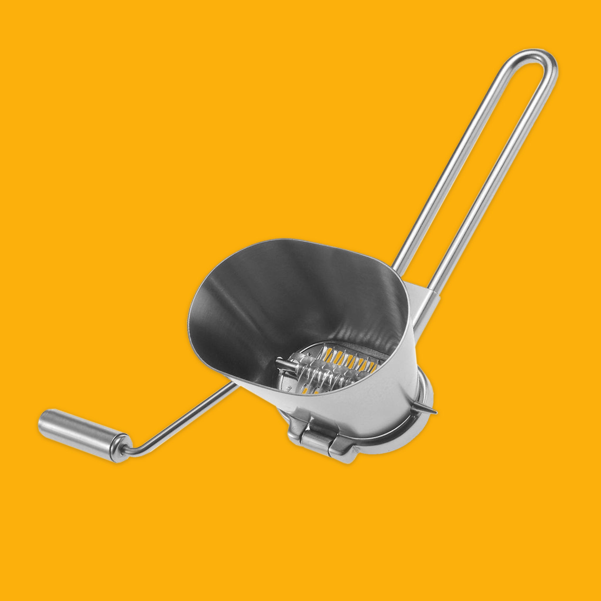 Stainless Steel Herb Mill on a yellow background