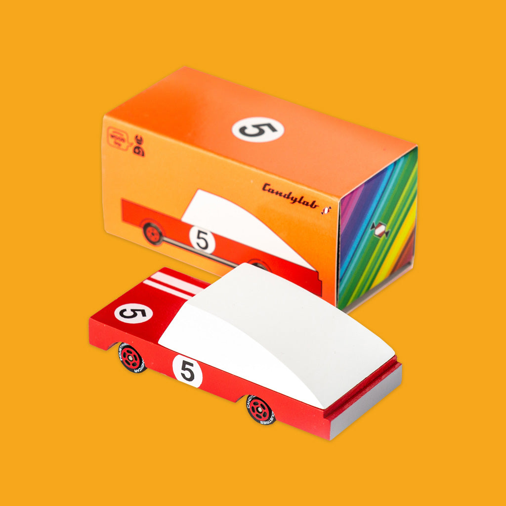 CandyLab Suburbia Toy Car Red Racer #5 with packaging.