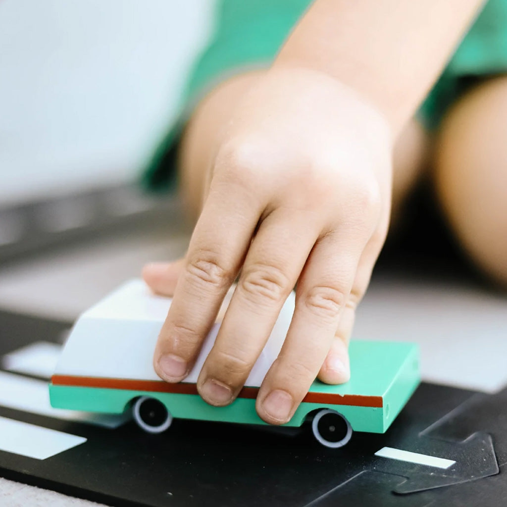 CandyLab Toy Cars Suburbia Teal Wagon at Play