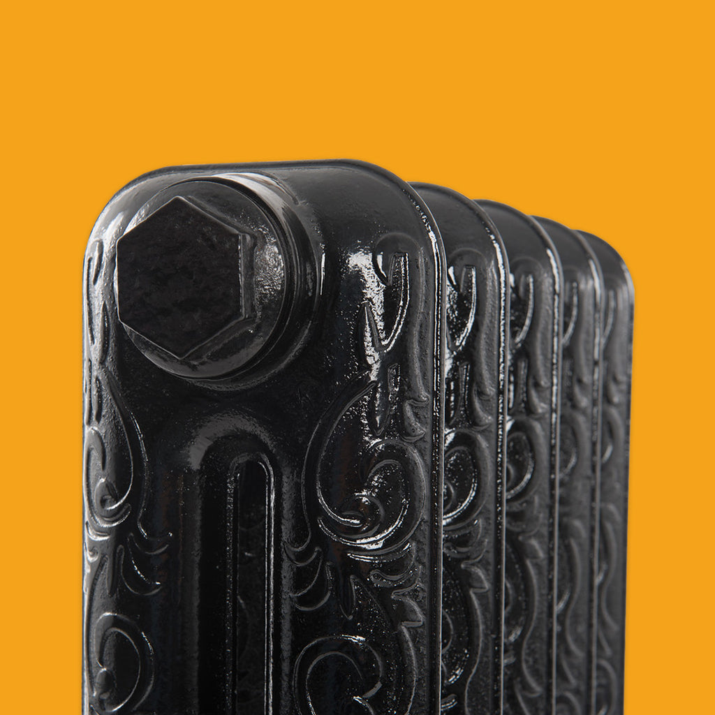 Electricast Art Nouveau 8 Section Cast Iron Radiator in Black Floral Pattern