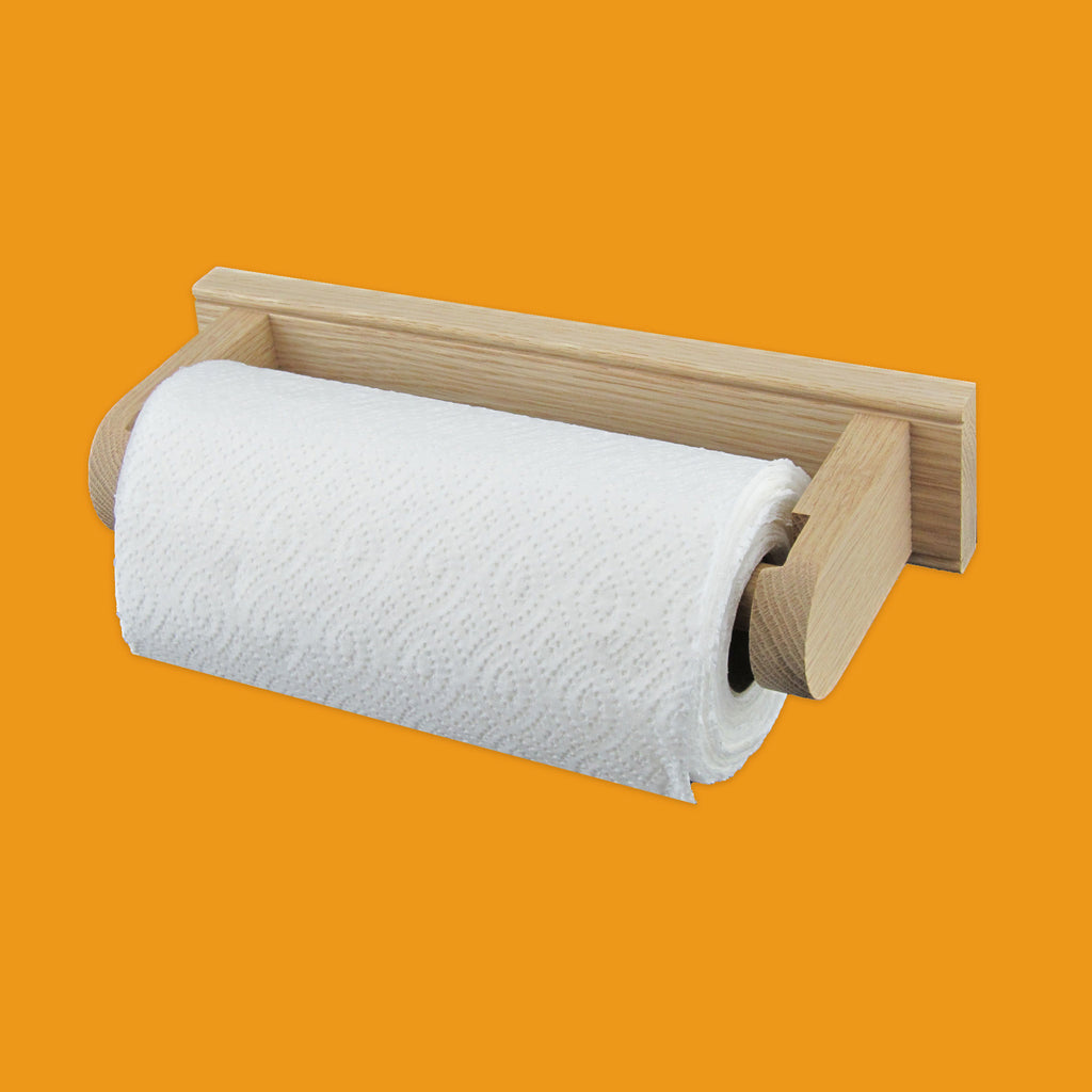 Oak kitchen roll holder with kitchen roll