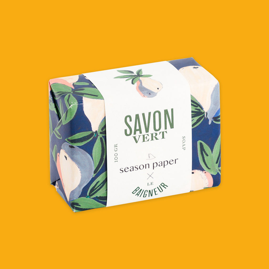 Le Baigneur x season paper Savon Vert Sargras Soap Packaged