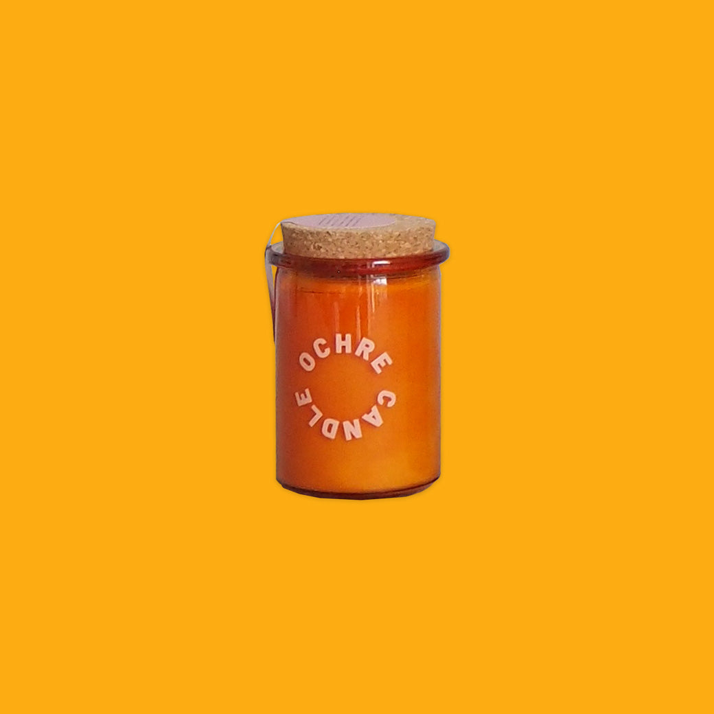 Ochre Soy Wax Candle in Palmarosa & Cedarwood in Orange Jar