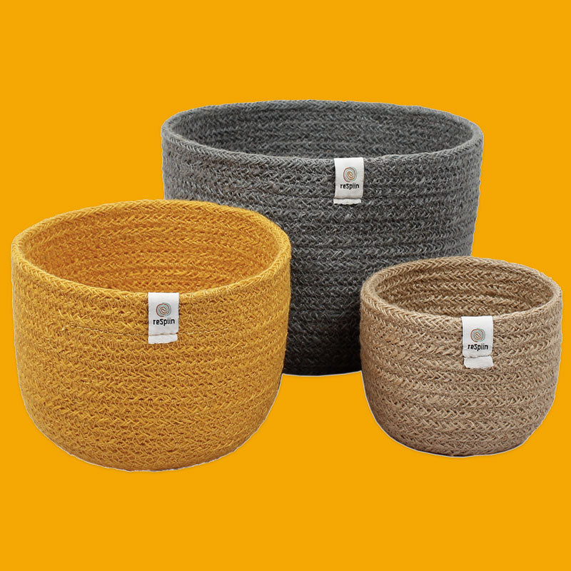 Jute Tall Basket Trio