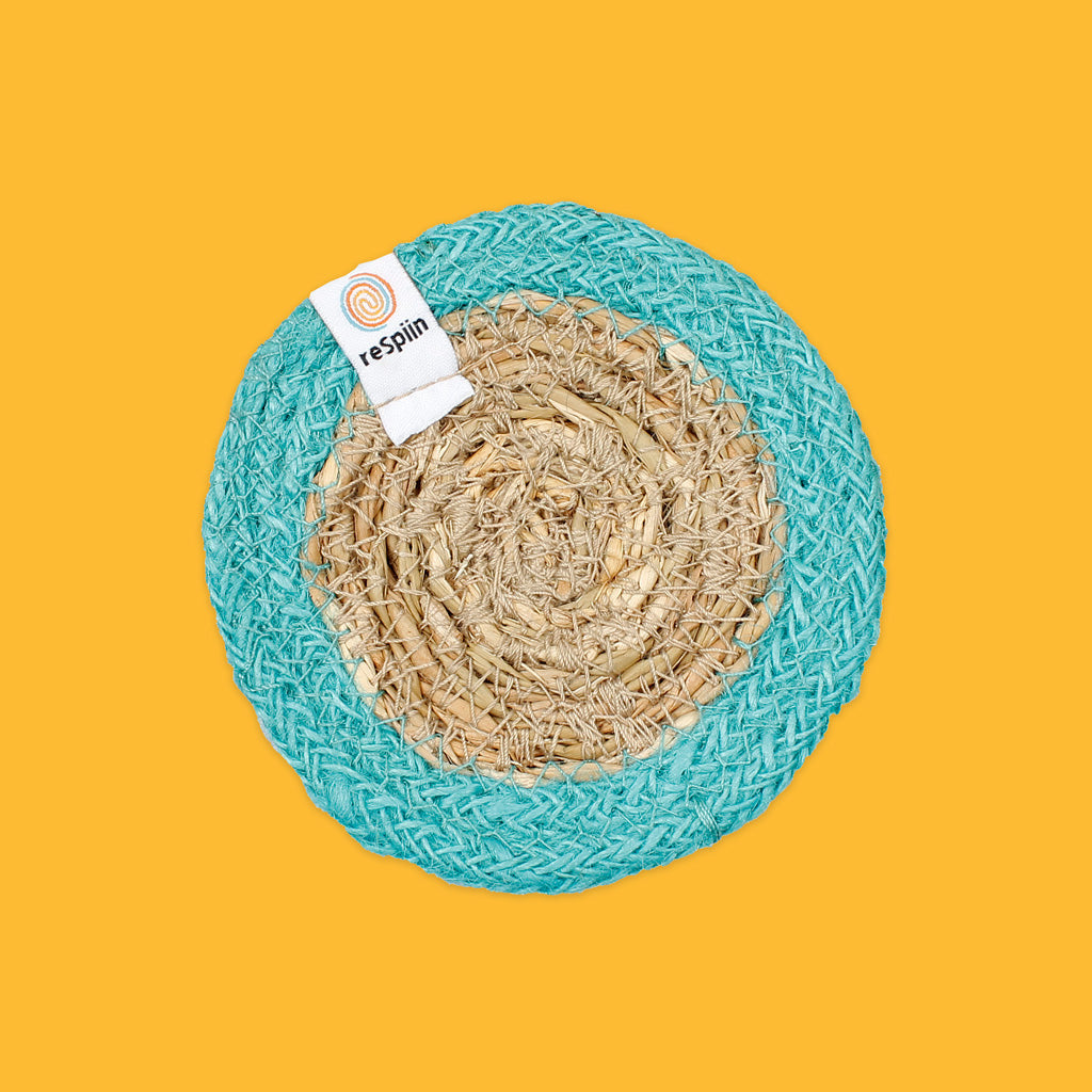 Seagrass & Jute Coaster in Turquoise