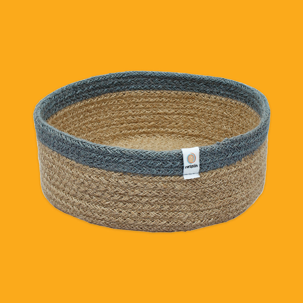 Shallow Seagrass & Jute Basket Grey Medium