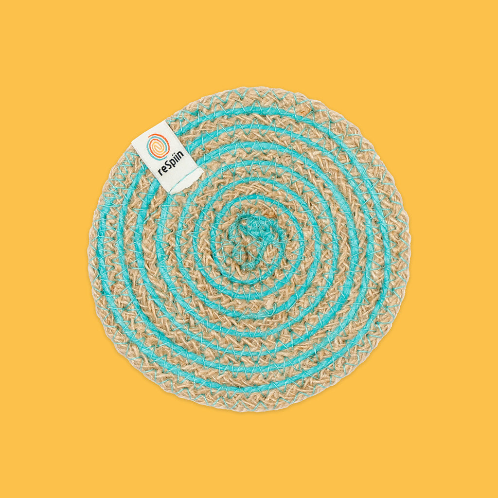 Spiral Jute Coaster in Turquoise