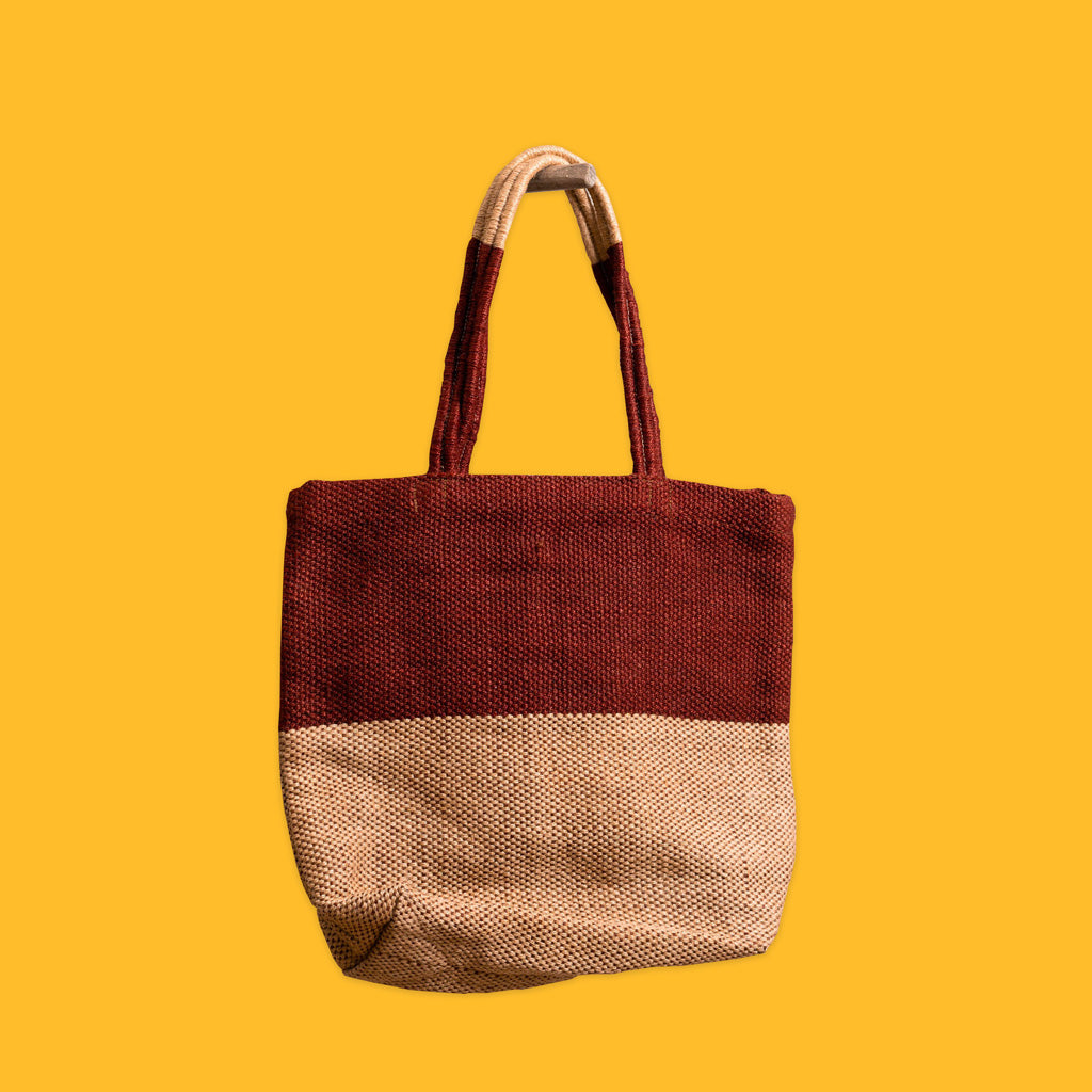 Turtle Bags Block Design Jute Bag in Cocoa